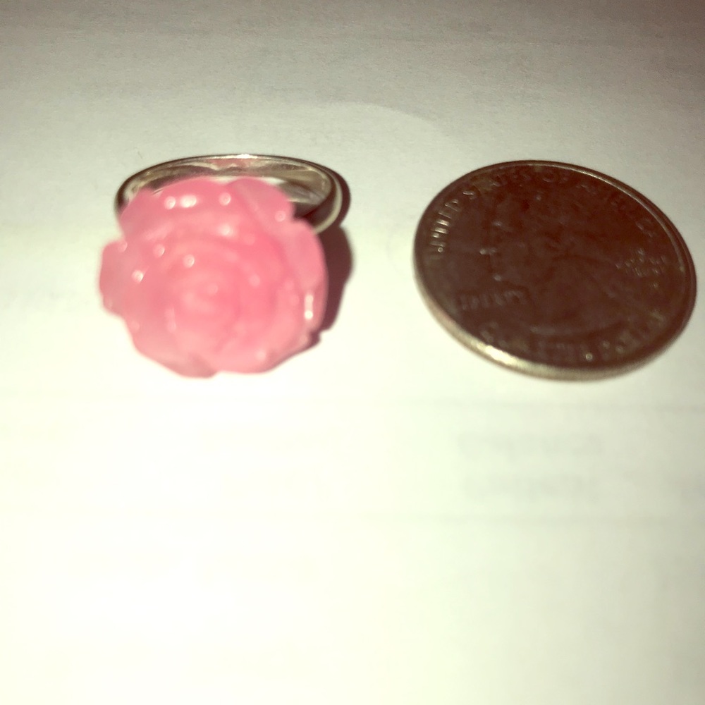 Sterling silver pink jade ring